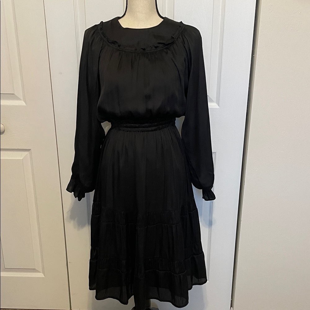 NWT YAKIRA BELLA ELEGANT RUFFLE BLACK WOMEN'S DRESS. SIZE XS.